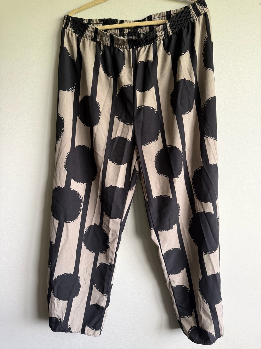 Beige and Black Polka Dot Stripe Pants